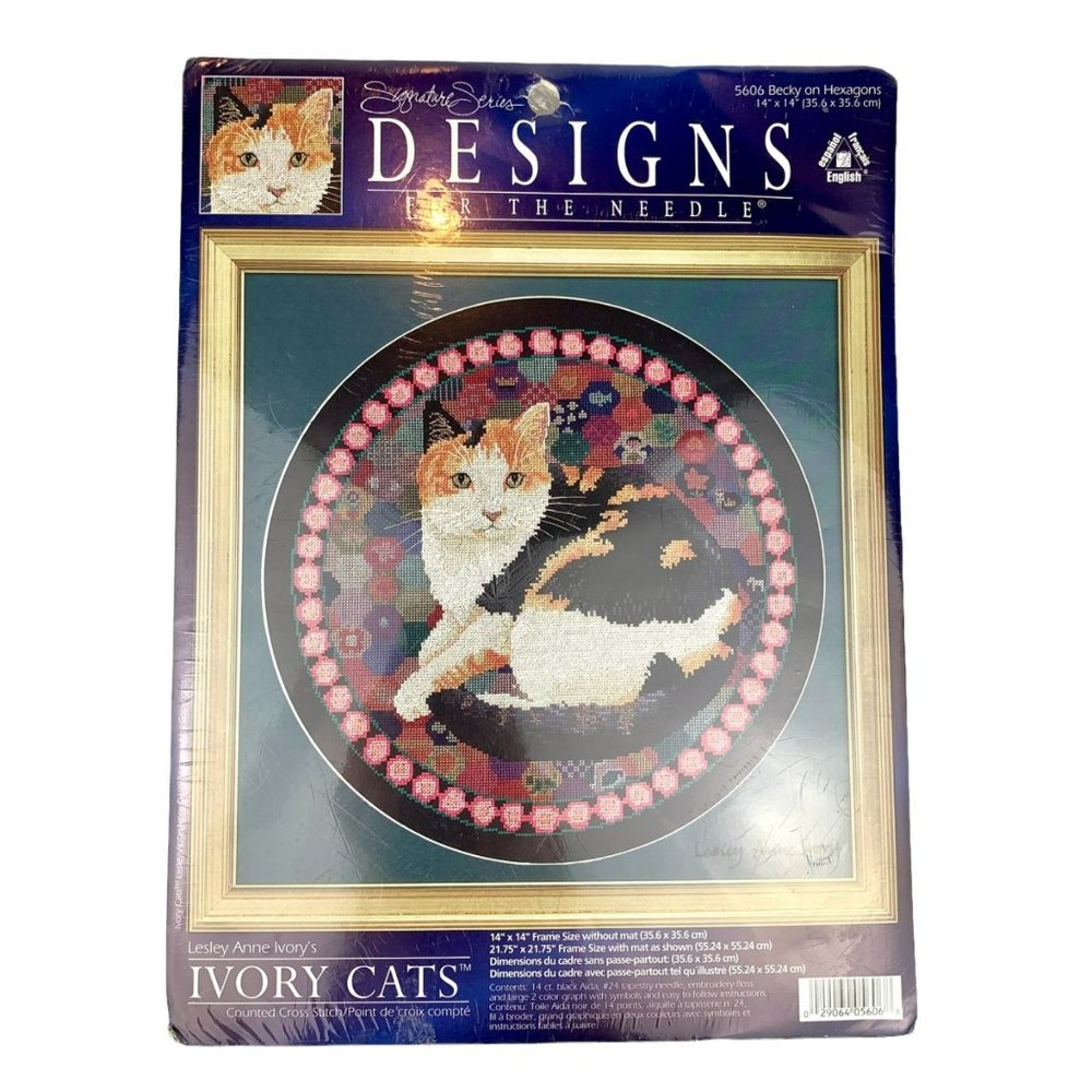 Lesley Anne Ivory's Ivory Cats Counted Cross Stitch Kit 5606 Becky on Hexagons